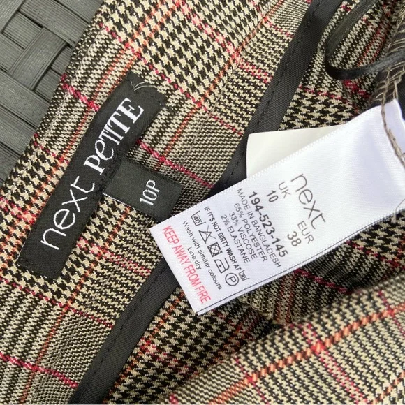 NEXT Women’s Check Plaid Trousers Sz 10 Petite Short Ankle Grazer Tartan Stretch - Picture 6 of 9